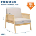 2 Pack Modern Accent Chair with Wood Legs - Linen Upholstered Armchair 300Lb Capacity for Living Room, Bedroom