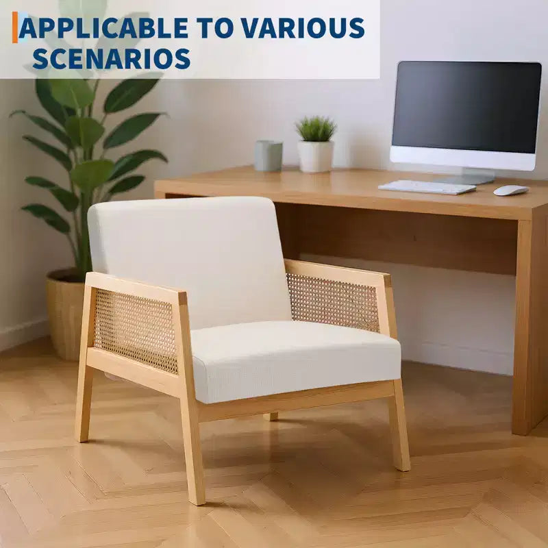 2 Pack Modern Accent Chair with Wood Legs - Linen Upholstered Armchair 300Lb Capacity for Living Room, Bedroom