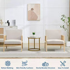2 Pack Modern Accent Chair with Wood Legs - Linen Upholstered Armchair 300Lb Capacity for Living Room, Bedroom