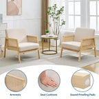 2 Pack Modern Accent Chair with Wood Legs - Linen Upholstered Armchair 300Lb Capacity for Living Room, Bedroom