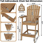 Outdoor Bar Height Adirondack Chairs Set of 2 with Tray & Umbrella Hole, Tall Balcony Adirondack Chairs for Patio, Deck, Porch