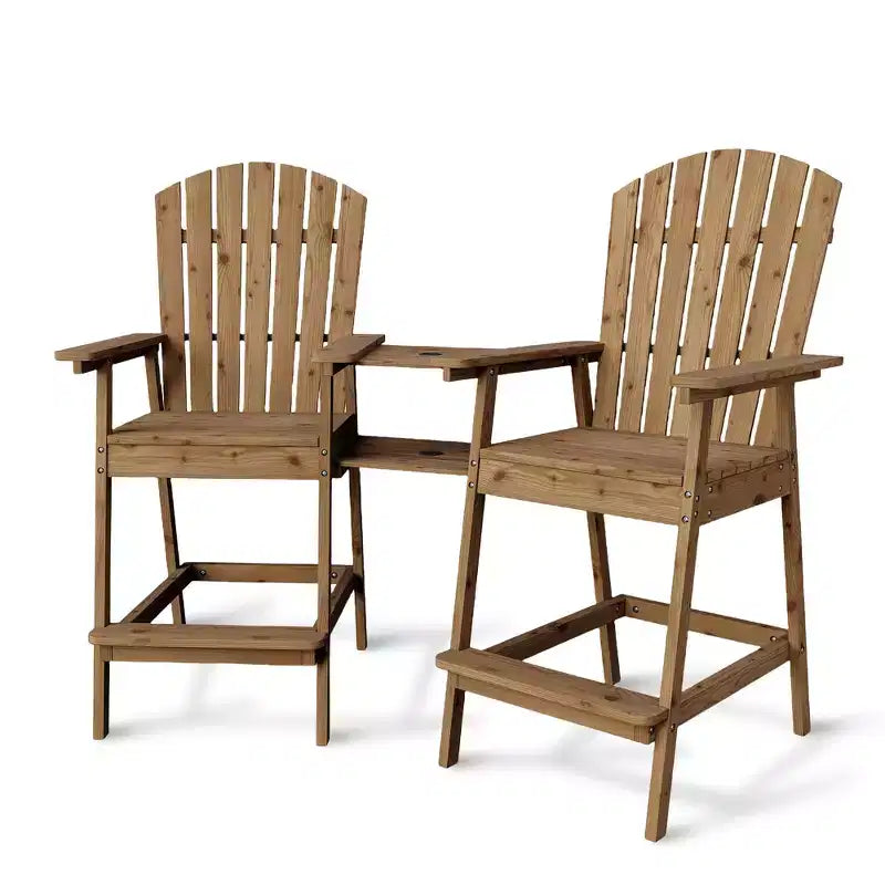 Outdoor Bar Height Adirondack Chairs Set of 2 with Tray & Umbrella Hole, Tall Balcony Adirondack Chairs for Patio, Deck, Porch