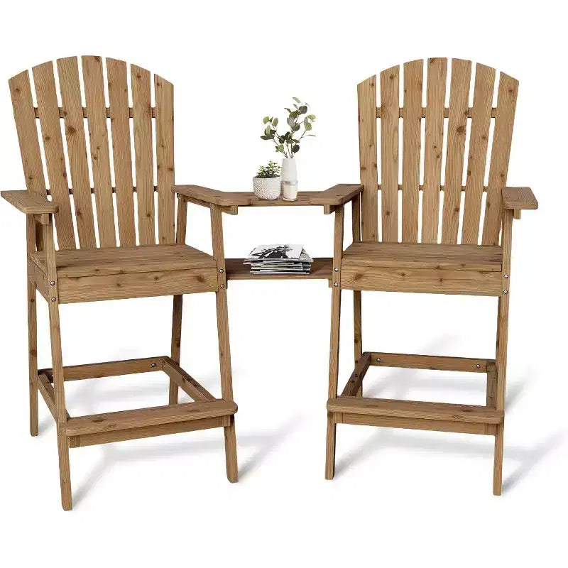 Set di 2 sedie Adirondack da esterno alte da bar con vassoio e foro per ombrellone, sedie Adirondack alte da balcone per patio, ponte, veranda