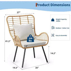 Patio Wicker Chairs Set of 2/4, Boho Rattan Accent Chairs with Cushions & Pillows, Indoor Outdoor Bistro Chairs for Patio, Balcony, Living Room