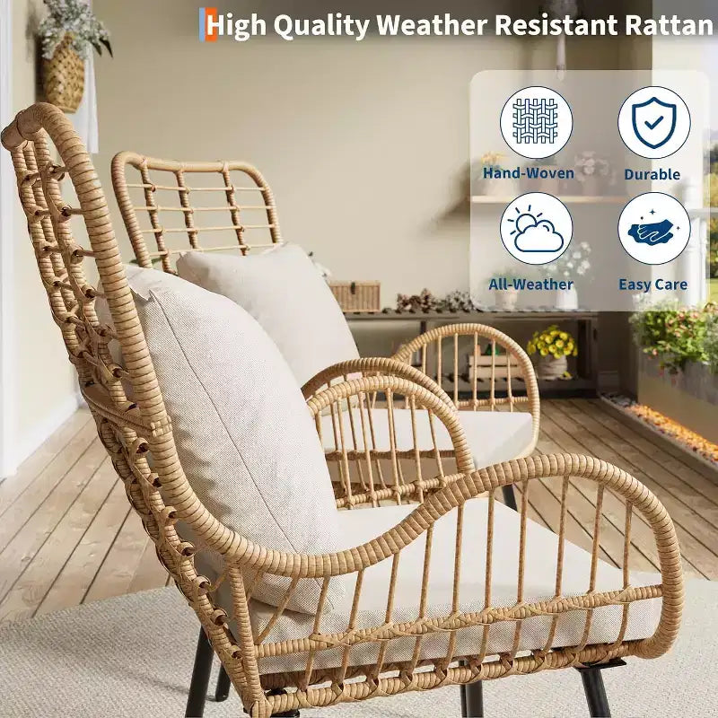 Patio Wicker Chairs Set of 2/4, Boho Rattan Accent Chairs with Cushions & Pillows, Indoor Outdoor Bistro Chairs for Patio, Balcony, Living Room