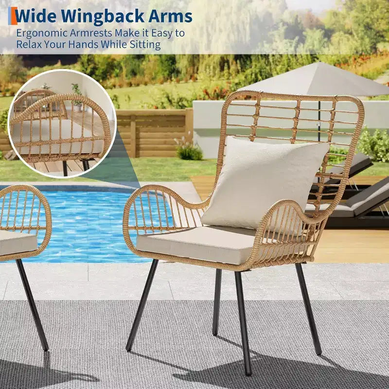Patio Wicker Chairs Set of 2/4, Boho Rattan Accent Chairs with Cushions & Pillows, Indoor Outdoor Bistro Chairs for Patio, Balcony, Living Room