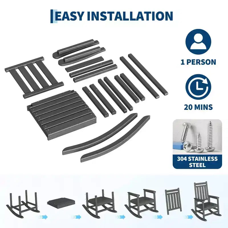 Sedia a Dondolo Oversize per Adulti da 40", Dondolo da Portico in HDPE per Tutte le Stagioni, Sedia a Dondolo da Esterno Resistente da 180 kg per Patio, Giardino, Portico