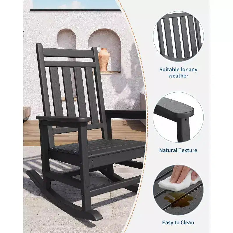 Sedia a Dondolo Oversize per Adulti da 40", Dondolo da Portico in HDPE per Tutte le Stagioni, Sedia a Dondolo da Esterno Resistente da 180 kg per Patio, Giardino, Portico