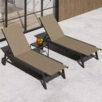 2 Patio Chaise Lounge Chairs with Side Table, Outdoor Sun Lounger Set with 5-Position Reclining Backrest & Wheels, Poolside Furniture