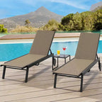 2 Patio Chaise Lounge Chairs with Side Table, Outdoor Sun Lounger Set with 5-Position Reclining Backrest & Wheels, Poolside Furniture