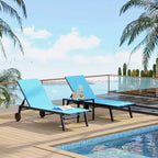 2 Patio Chaise Lounge Chairs with Side Table, Outdoor Sun Lounger Set with 5-Position Reclining Backrest & Wheels, Poolside Furniture