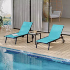 2 Patio Chaise Lounge Chairs with Side Table, Outdoor Sun Lounger Set with 5-Position Reclining Backrest & Wheels, Poolside Furniture