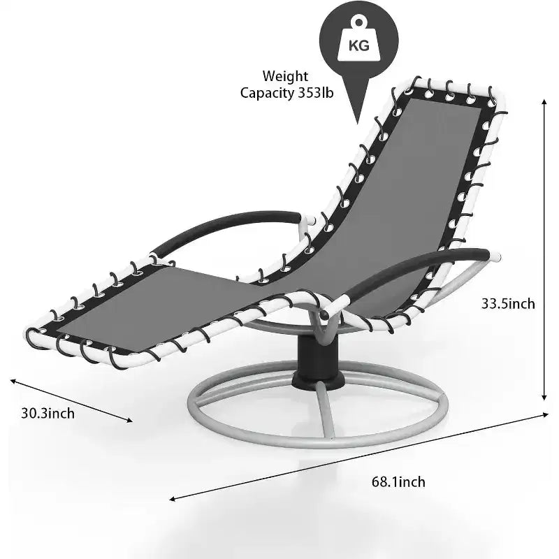360 Rotating Outdoor Chaise Lounge Chair, Ergonomic S-Shaped Patio Recliner with Quick-Dry Textilene Fabric, Durable Lawn & Pool Lounger