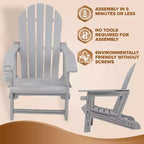 Adirondack Chair - HDPE Weather Resistant, No Tools and Hardware Required 5-Minute Assembly, Patio, Firepit or Lawn Chairs, Gray