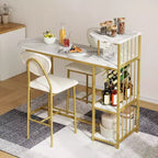 Set tavolo da bar 3 pezzi per 2 persone, tavolo da pranzo da cucina allungabile con 2 sgabelli, set tavolo e sedie da bar altezza bancone con ripiano portaoggetti e portabottiglie, oro