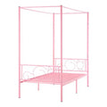 VEVOR Twin Size Canopy Bed Frame, Metal Canopy Bed with Minimalist Headboard & Four Posters Design, Heavy Duty Steel Slats Support, Pink