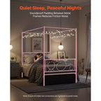 VEVOR Twin Size Canopy Bed Frame, Metal Canopy Bed with Minimalist Headboard & Four Posters Design, Heavy Duty Steel Slats Support, Pink