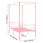 VEVOR Twin Size Canopy Bed Frame, Metal Canopy Bed with Minimalist Headboard & Four Posters Design, Heavy Duty Steel Slats Support, Pink