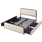 GDFStudio Bavier, letto matrimoniale moderno con telaio in metallo e rivestimento in lino, con 4 cassetti portaoggetti