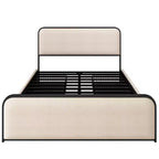 GDFStudio Bavier, letto matrimoniale moderno con telaio in metallo e rivestimento in lino, con 4 cassetti portaoggetti
