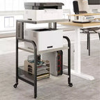 Printer Stand, 3-Tier Rolling Printer Cart with USB Ports & Power Outlets - Heavy Duty Storage Table (Home/Office, Gray)