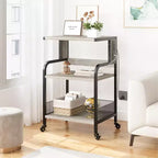 Supporto per stampante, carrello per stampante a 3 livelli con ruote, porte USB e prese di corrente - Tavolo portaoggetti resistente (Casa/Ufficio, Grigio)
