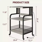 Supporto per stampante, carrello per stampante a 3 livelli con ruote, porte USB e prese di corrente - Tavolo portaoggetti resistente (Casa/Ufficio, Grigio)
