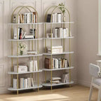 Acekool 5-Tier Arched Bookshelf Set of 2, Metal Frame, Open Storage Display, Anti-Tip, Marble White