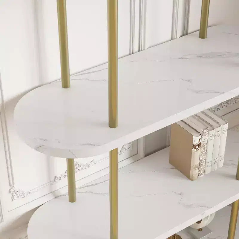 Acekool Scaffale a 5 Ripiani ad Arco, Set da 2, Struttura in Metallo, Vano a Giorno, Antiribaltamento, Bianco Marmo