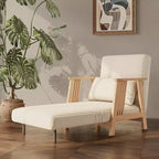 ATJafurn Sedia Letto Pieghevole, Poltrona Letto Trasformabile Moderna in Legno Imbottita, Chaise Longue Reclinabile, Divano Letto per Camera da Letto e Soggiorno, Beige