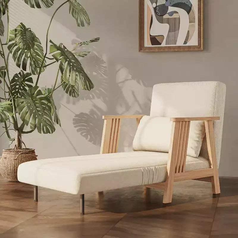 ATJafurn Sedia Letto Pieghevole, Poltrona Letto Trasformabile Moderna in Legno Imbottita, Chaise Longue Reclinabile, Divano Letto per Camera da Letto e Soggiorno, Beige