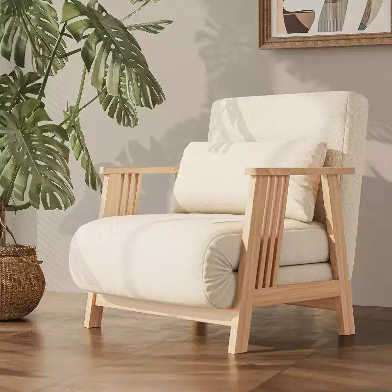 ATJafurn Sedia Letto Pieghevole, Poltrona Letto Trasformabile Moderna in Legno Imbottita, Chaise Longue Reclinabile, Divano Letto per Camera da Letto e Soggiorno, Beige