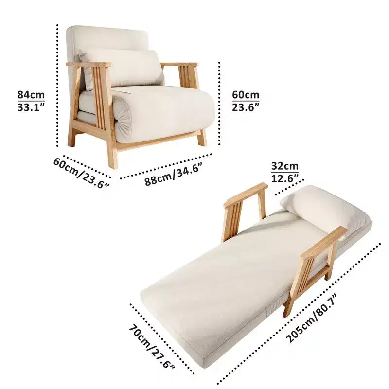 ATJafurn Sedia Letto Pieghevole, Poltrona Letto Trasformabile Moderna in Legno Imbottita, Chaise Longue Reclinabile, Divano Letto per Camera da Letto e Soggiorno, Beige