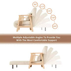 ATJafurn Sedia Letto Pieghevole, Poltrona Letto Trasformabile Moderna in Legno Imbottita, Chaise Longue Reclinabile, Divano Letto per Camera da Letto e Soggiorno, Beige