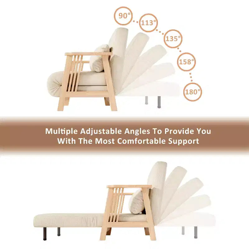 ATJafurn Sedia Letto Pieghevole, Poltrona Letto Trasformabile Moderna in Legno Imbottita, Chaise Longue Reclinabile, Divano Letto per Camera da Letto e Soggiorno, Beige