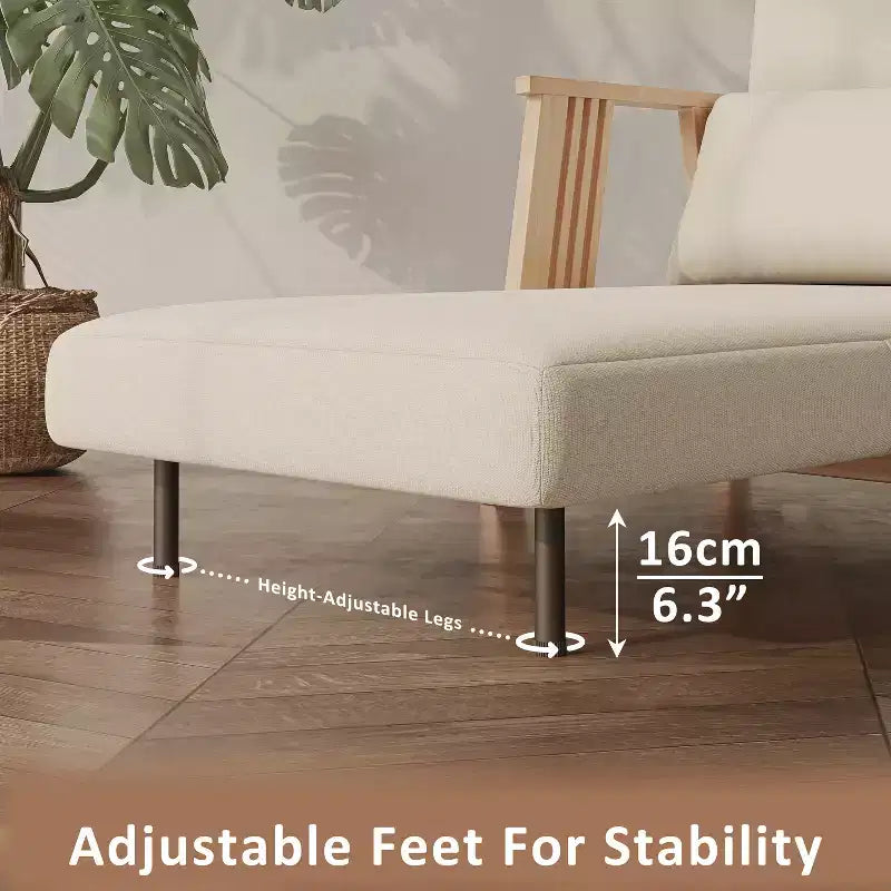ATJafurn Sedia Letto Pieghevole, Poltrona Letto Trasformabile Moderna in Legno Imbottita, Chaise Longue Reclinabile, Divano Letto per Camera da Letto e Soggiorno, Beige