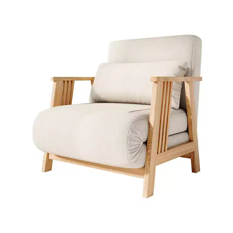 ATJafurn Sedia Letto Pieghevole, Poltrona Letto Trasformabile Moderna in Legno Imbottita, Chaise Longue Reclinabile, Divano Letto per Camera da Letto e Soggiorno, Beige