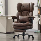Big and Tall Office Chair with Footrest - Efomao High Back Executive Desk Chair with Wide Seat, Adjustable Armrests, Ergonomic Computer Chair, Brown