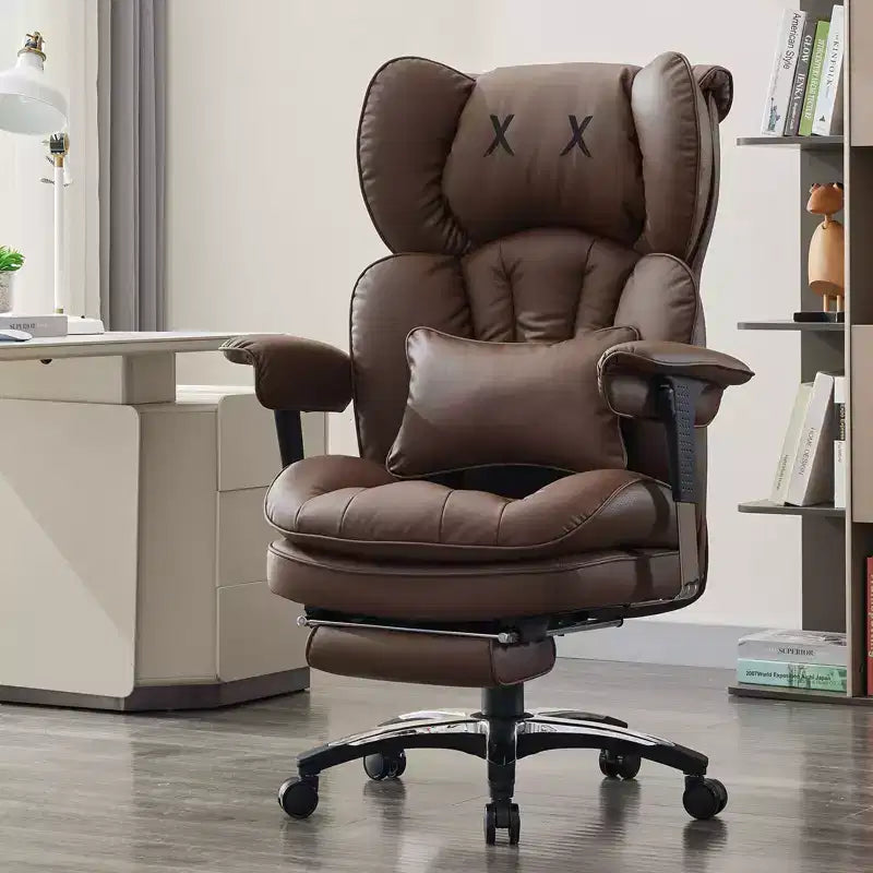 Big and Tall Office Chair with Footrest - Efomao High Back Executive Desk Chair with Wide Seat, Adjustable Armrests, Ergonomic Computer Chair, Brown