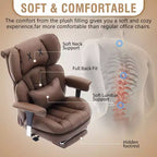 Big and Tall Office Chair with Footrest - Efomao High Back Executive Desk Chair with Wide Seat, Adjustable Armrests, Ergonomic Computer Chair, Brown