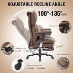 Big and Tall Office Chair with Footrest - Efomao High Back Executive Desk Chair with Wide Seat, Adjustable Armrests, Ergonomic Computer Chair, Brown