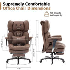 Big and Tall Office Chair with Footrest - Efomao High Back Executive Desk Chair with Wide Seat, Adjustable Armrests, Ergonomic Computer Chair, Brown