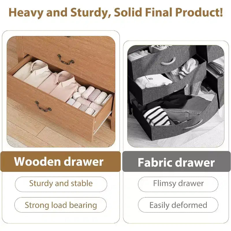 5 Drawer Dresser for Bedroom, Wooden Chest of Drawers with V Shape Design, Tall Storage Organizer for Living Room, Nursery, Entryway