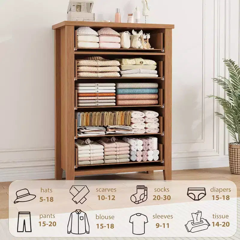 5 Drawer Dresser for Bedroom, Wooden Chest of Drawers with V Shape Design, Tall Storage Organizer for Living Room, Nursery, Entryway