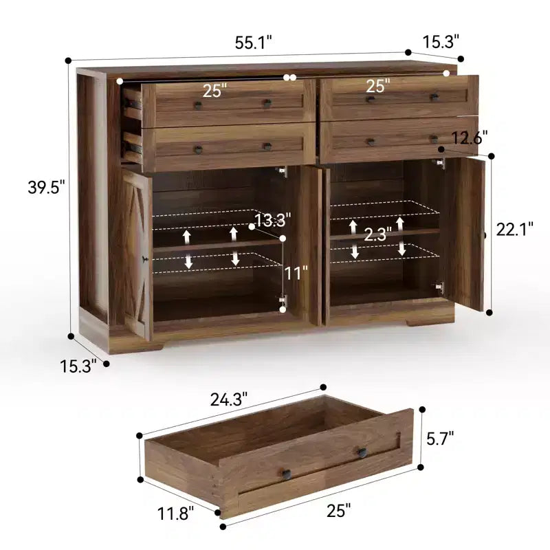 Modern Farmhouse Buffet Cabinet with Storage, Sideboard Storage Cabinet with 4 Doors & 4 Drawers Coffee Bar