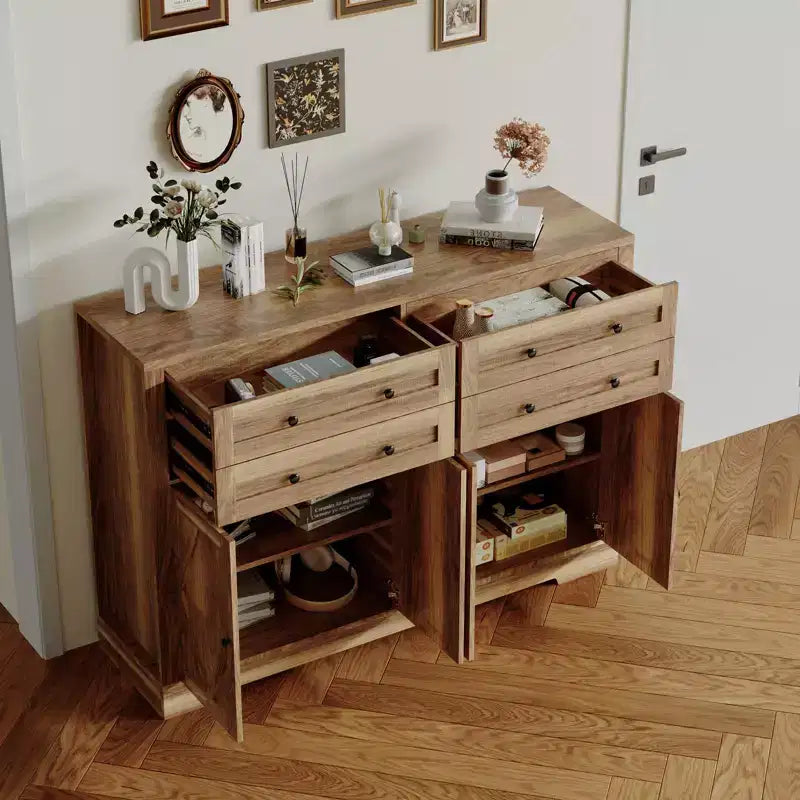 Modern Farmhouse Buffet Cabinet with Storage, Sideboard Storage Cabinet with 4 Doors & 4 Drawers Coffee Bar