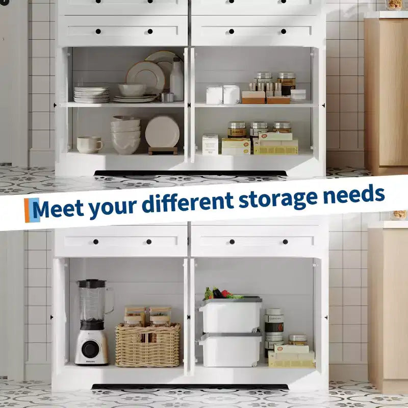 Modern Farmhouse Buffet Cabinet with Storage, Sideboard Storage Cabinet with 4 Doors & 4 Drawers Coffee Bar