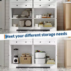 Modern Farmhouse Buffet Cabinet with Storage, Sideboard Storage Cabinet with 4 Doors & 4 Drawers Coffee Bar