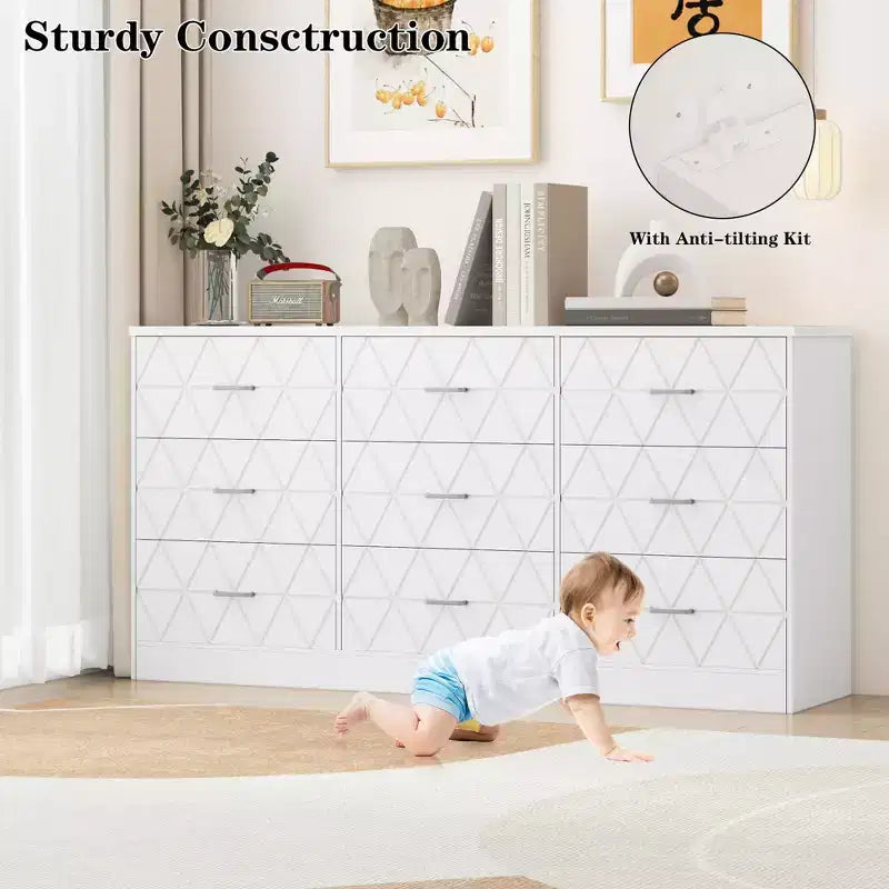 COZONY 63 9 Drawer Dresser, Wide Drawer Storage Organizer for Bedroom, Hallway & Living Room, Dressers & Chests of Drawers
