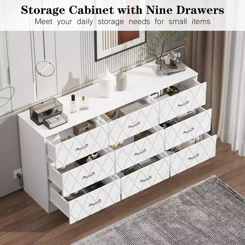 COZONY 63 9 Drawer Dresser, Wide Drawer Storage Organizer for Bedroom, Hallway & Living Room, Dressers & Chests of Drawers